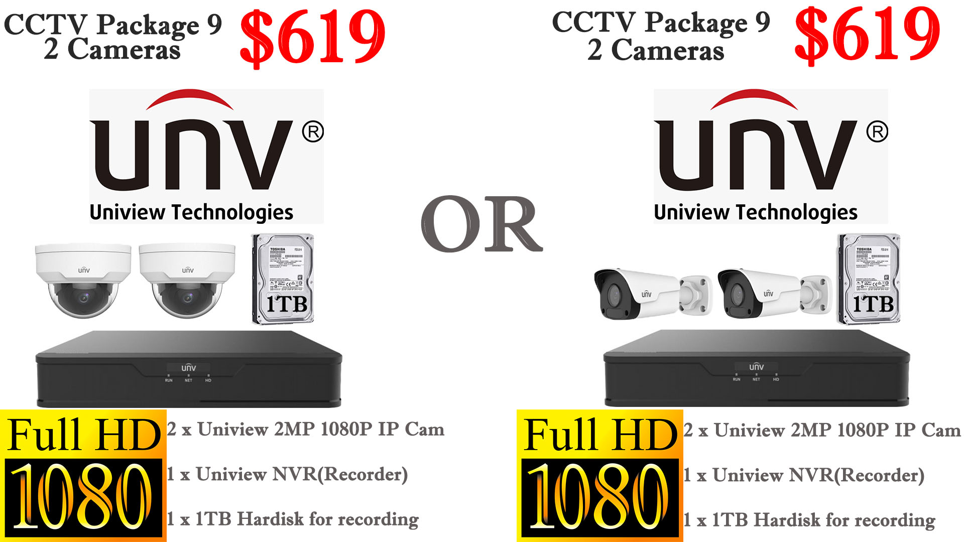 Uniview 2MP 2 Cameras Package