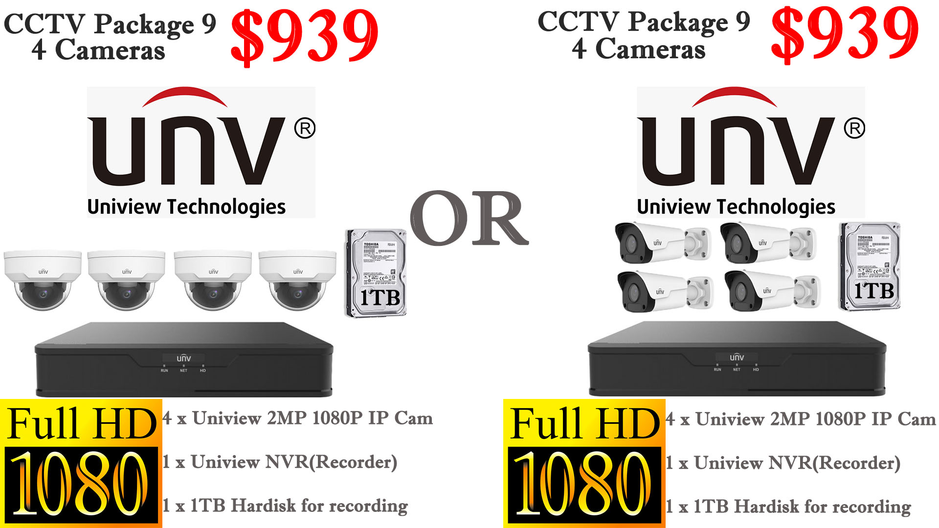 Uniview 2MP 4 Cameras Package
